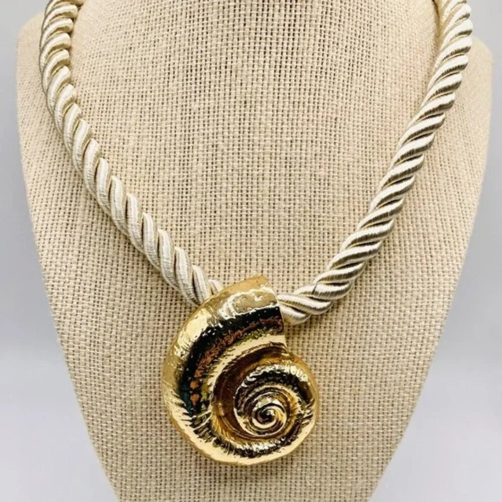 Gold Snail Shell Rope Necklace - Picture 2 of 5